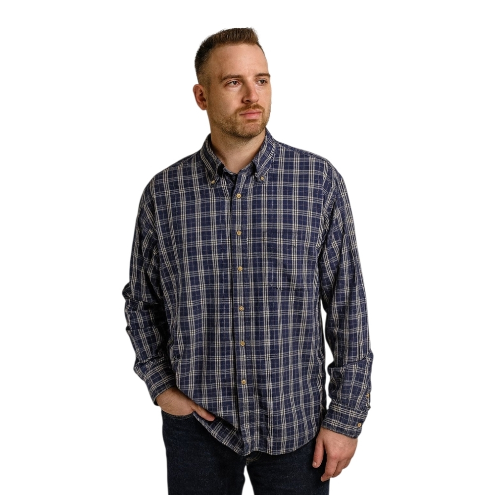 Burberry London Navy Blue Plaid Check Button Down Shirt XXL